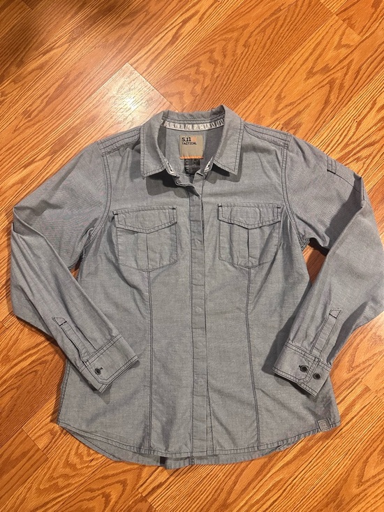 5.11 Tactical Tops - 5.11 Tactical Blue Gray Long Sleeve Snap-Up Shirt with Pockets size M